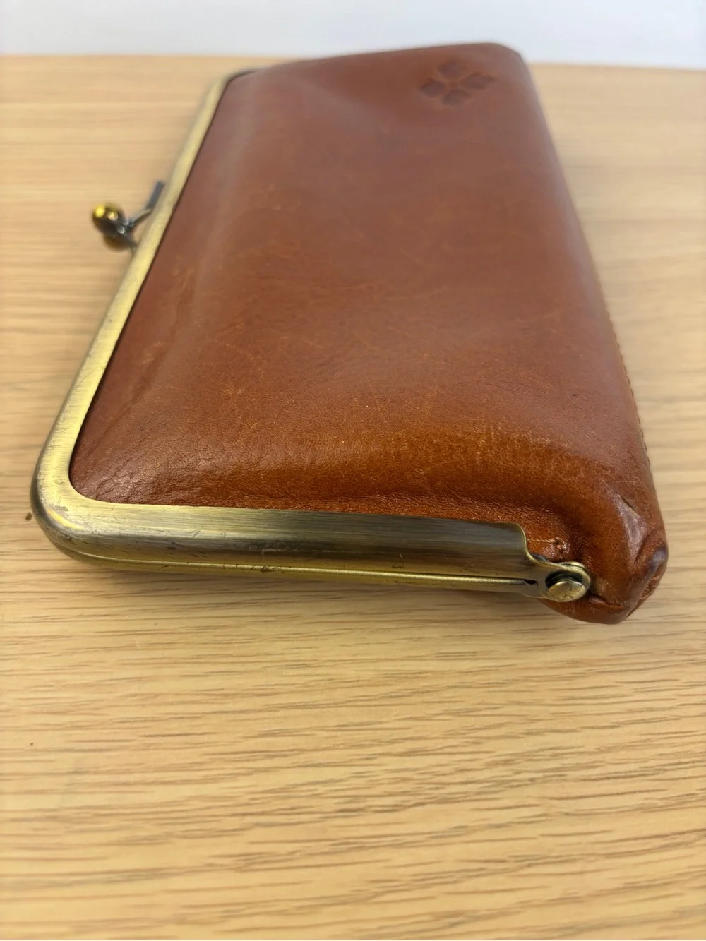 Patricia Nash Tan Leather Frame Kisslock Clutch Wallet